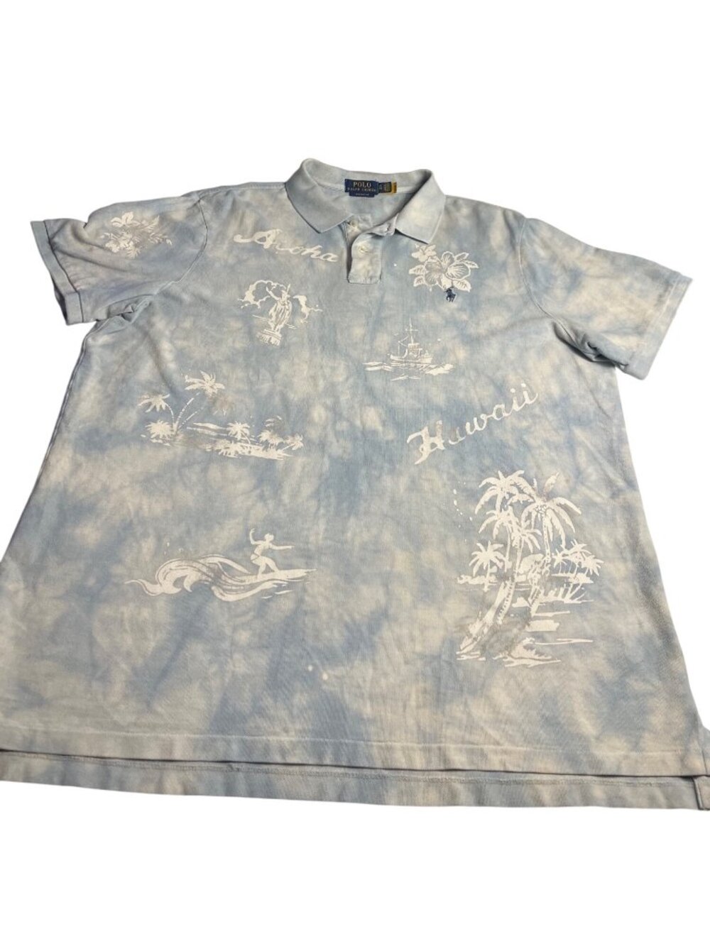Polo Ralph Lauren Hawaiian Tie-Dye Cotton  Polo Shirt XL Classic Fit Blue men’s